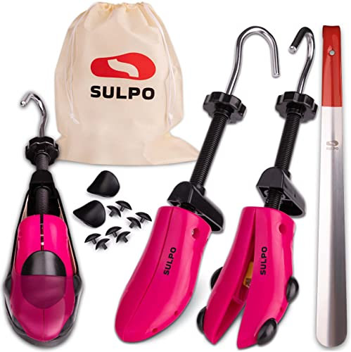 SULPO Schuhspanner - Schuhdehner aus robustem Kunststoff - Schuhweiter, Schuhstrecker - Hält den Schuh in Form - Inkl. Aufbewahrungstasche & Schuhlöffel - 4 Größen (45-47)