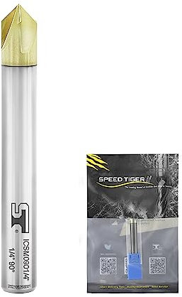 SPEED TIGER ICSM Chamfer End Mill - CNC Carving Bits, V Groove, 90 Degree, 1/4Shank 2OVL for Wood/Alloy Steels/Hardened Steels-Made in Taiwan(1 Piece, 90 Degree)
