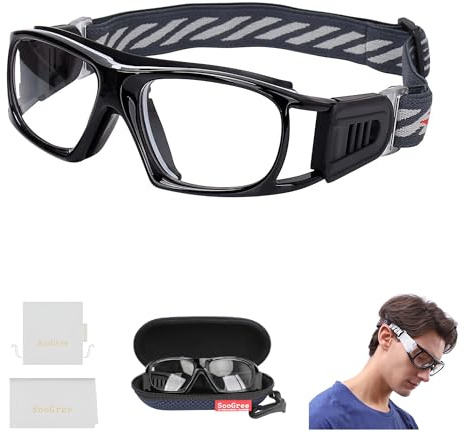 SooGree Sport Goggles Basketball Soccer Football Sports Protective Eyewear Eye Safety Glasses Men Women Racquetball Goggles Lens Replaceable (Black Frame Black Pad)