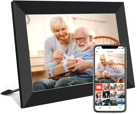 RAYBEEN FRAMEO Digital bildram WiFi 10,1 tum (25,7 cm), IPS-pekskärm LCD 1280 x 800, integrerat minne 32 GB, automatisk rotation av stående och liggande format, omedelbar delning av foton