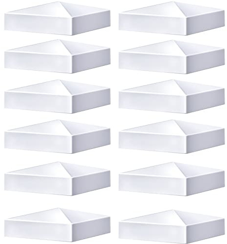 Taiyin 12 Pcs Pyramid White PVC Vinyl Post Top Caps, Fence and Deck Post Caps for Vinyl Fence Posts (5 x 5 Inch)