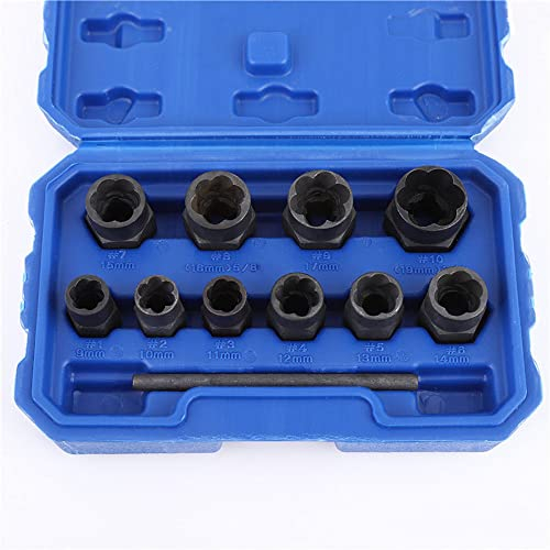 LSLANSOON 11pcs Twist Socket Set, 9-19mm Lug Nut Remover, Damaged Bolt Screw Nut Extractor Tool Set Including a Punch Rod