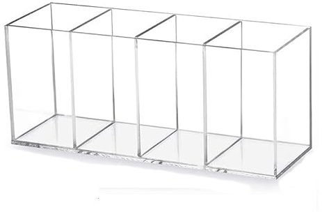 HSYMQ Acrylic Pen Holder 4 Compartments Clear Pencil Holder Organizer Makeup Brush Holder