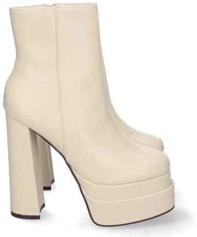 shoes&blues.es 66769-Botin de Mujer, con Tacon Alto y Plataforma, Comodas, con Estampado Liso, y Cierre de Cremallera 2022. Talla 38 Beige