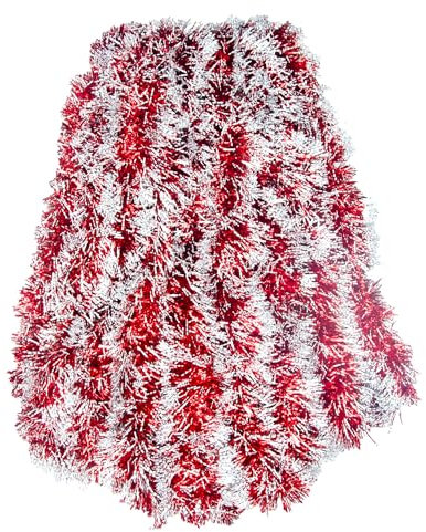 32.8 Feet Chunky Christmas Tinsel Garland for Indoor/Outdoor Decorations (Red and White)