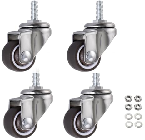 Skelang 4 Pcs 25mm Swivel Stem Threaded Castors, TPE Mute Caster Wheel, Replacement Caster for Carts Trolley, Baby Bed, Table and Shelf, Total Load Capacity 60Kg