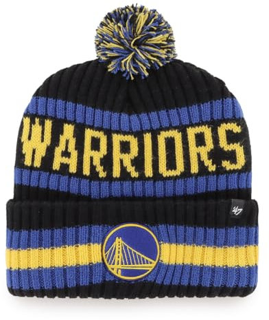 47 NBA Mütze für Erwachsene, Team-Farbe, offizielles Lizenzprodukt, Bering, Sport, Strickmütze mit Bommel, für kaltes Wetter, Golden State Warriors - Schwarz, Einheitsgr��e