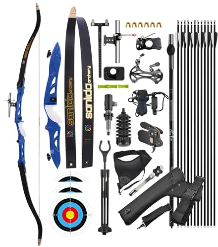 surwolf Takedown Recurvebogen Set für Erwachsene,Wettkampf Recurvebogen,66/68/70,16~40lb,Sportbogen,Langbogen,Jagdbogen（Blau Rechts,70-30lbs）