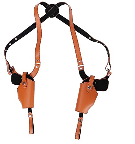 Holster Epaule Tactique,Holster Pistolet Epaule Vertical en Cuir,avec Porte-revues et Sangle réglable,pour 1911 92 96 G45 43 (Marron 120cm)