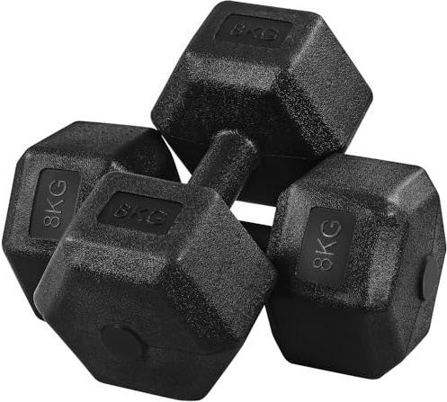 Yaheetech Juego de 2 Mancuernas Hexagonales 8 kg – 16 kg Total Negro