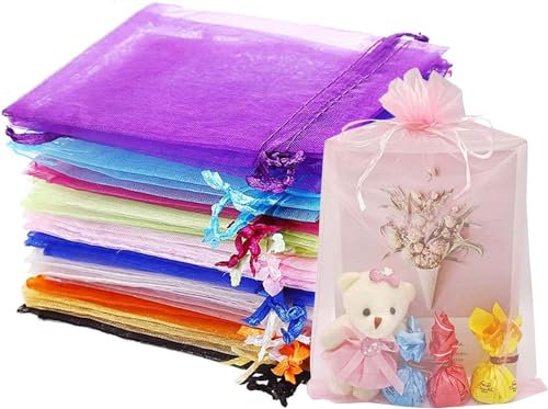 Esteopt 15 x 20 cm Organzasäckchen Bunt, Groß Organzasäckchen Geschenk Schmuckbeutel, Geschenkbeutel Schmuck Säckli Für Hochzeitsbevorzugung 100 Stück
