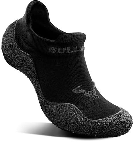 BULLIANT Men Slipper Socks,Grip Socks Hiking Water Shoes Barefoot Shoes for Outdoor Walking Exercises(Black/Dark Gray-13 Women/11 Men)