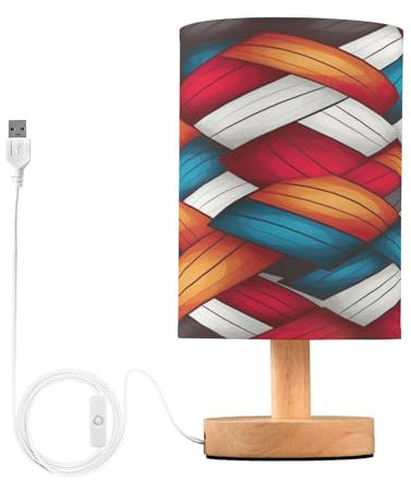 SKYSHU Petite lampe de table de chevet à texture panier - Lampe de bureau USB avec base en bois antidérapante et abat-jour agréable pour les yeux - Pour salon, chambre à coucher, dortoir, maison,