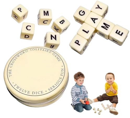 Cumnvulnt 12PCS Fun Word Solitaire Game - Crossword Dice Game, Educational Crabble Letter Qless, Portable for Family