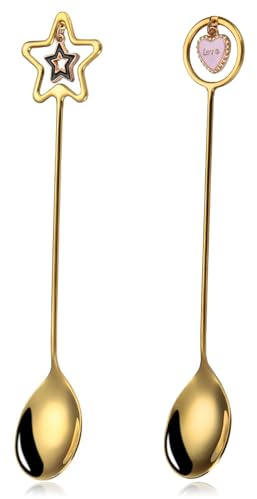 Cute Coffee Spoon Gift for Women and Girls, 15.5 cm Gold Teaspoons with Gift Box Stainless Steel Coffee Decorative Dessert Spoon for Cake Sugar Ice Cream-2 Pcs
