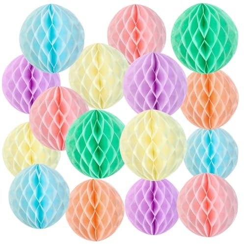 SUNBEAUTY 16 Stück 20 cm Seidenpapier Honeycomb Balls Hängende Wabenbälle Bunt Party Dekoration für Hochzeit Geburtstag Party