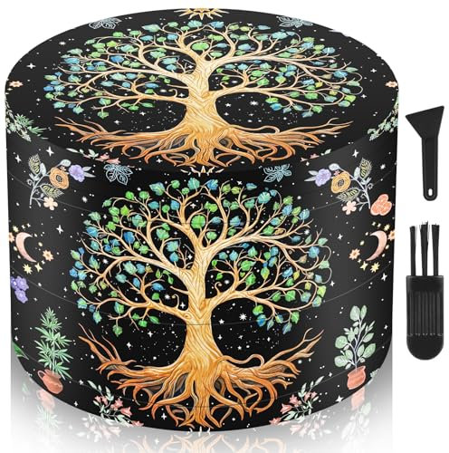 LHOEST Grinder - Macinaspezie grande, 63 mm, con raschietto e spazzola in plastica, 4 strati, design albero, grinder in metallo, set da 4 pezzi per spezie