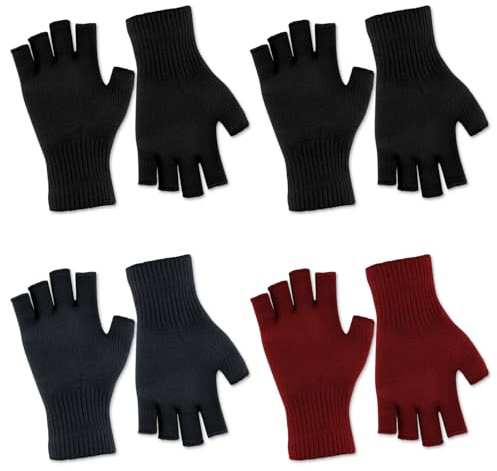 BEVTEE 4 Pairs Fingerless Gloves for Women Men，Half Finger Gloves, 3 Color