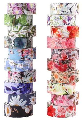 Songdao 20 Rollen Gartenblumen Washi Tape Set Masking Tape Blumen Dekoratives Klebeband für Scrapbooking, Bullet Tagebuch, Planer, Geschenkverpackung, Urlaubsdekoration