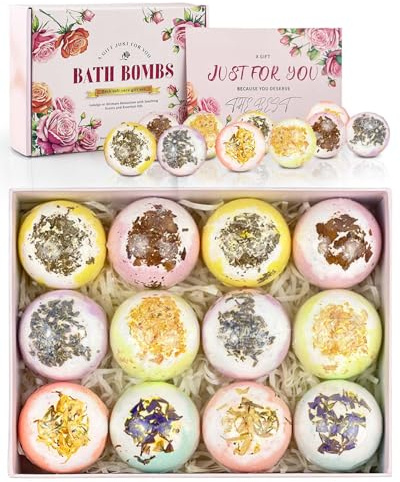 Bath Bomb Gift Set for Women, 12 Pcs Handmade Fizzy Bubble Bath Bombs, 6 Soothing Fragrances, Gentle & Moisturizing Bubble Bath Bombs, Skin-Friendly & Organic, Ideal for Christmas and Birthday Gifts
