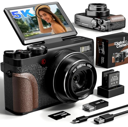 Appareil Photo numérique, Appareils Photo 64MP pour la Photographie, Appareil Photo de vlogging 5K pour Youtube, Compact à écran pivotant de 180° avec Zoom 18x pour débutants avec Carte Carte 64gb