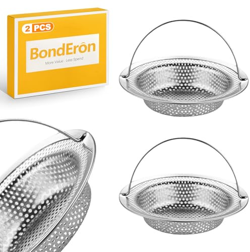 BondEron 2 stycken avloppssil med handtag rostfritt stål – hårsil för diskbänk, dusch, badkar – effektivt skydd mot igensättning kök och badrum