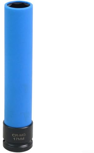 Juego de llaves de vaso extralargas para tuercas de impacto de 17 mm, 19 mm, 21 mm de profundidad, acero cromado moly con mangas protectoras de 1/2 pulgada para tuercas de rueda y extracción