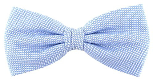 TigerTie Pajarita de piqué de color liso, lazo preatado, 100 % algodón, incluye caja de almacenamiento, azul claro/blanco, Talla única