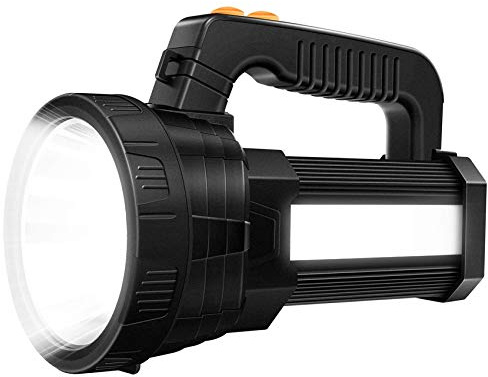Rechargeable Spotlight Super Bright Led Tactical Flashlight 9600mah 6000 Lumens Spot Light Waterproof Handheld Searchlight Power Bank Function Torchlight 6 Lights Modes with Foldable Tripod (Black)