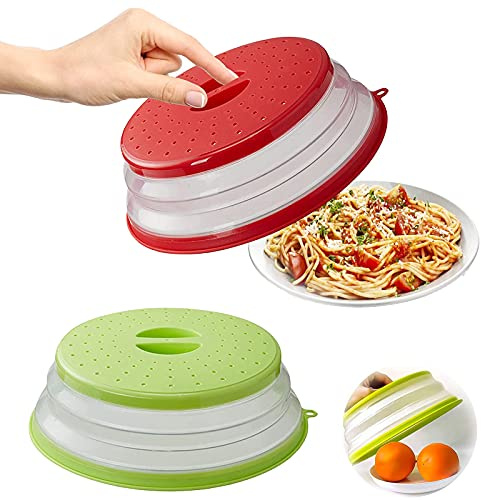 Lostwry 2pcs Copertura per microonde Pieghevole, Coperchio per microonde antischizzi Coperchio Piatto in plastica per microonde per Riscaldamento a microonde e antispruzzo (Rosso + Verde)