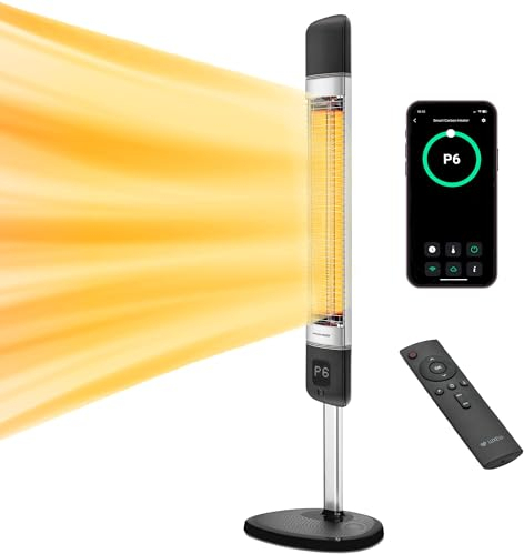 Luxeva Infrared Outdoor Heater, 1000/2500W Electric Patio Heater with Smart App Control, IP55 Waterproof, 6 Heat Modes, Energy Saving, Compact Design, Black