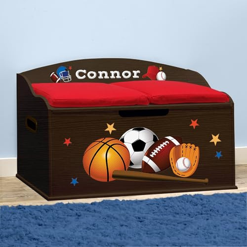 DIBSIES Personalized Creative Wonders Toy Box, Sports, 30 x 19.25 x 18 inches, Soft-Close Lid (Espresso)