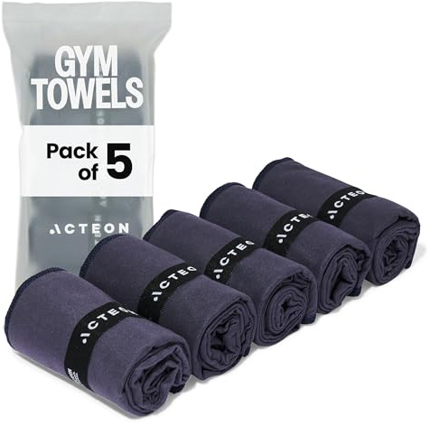 Acteon Microfiber Gym Towels 5 Pack, Quick Dry Silver ION Odor-Free Super Absorbent Sweat Towels for Men & Women, Workout, Yoga, Running, Beach, Travel – 16x30.5 Inch (Midnight Blue)