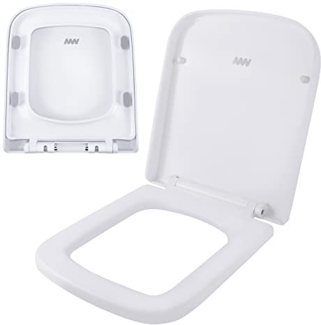 Square Shape Toilet Seat Family Toilet Cover for Compact Toilet, Quick Release Heavy Duty Material Soft Close Toilet Seat Easy Clean/Install, Sturdy Duroplastic Anti-Bacterial Toilet Lid, White