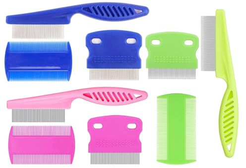 Tsathoggua 9 Pcs Peine de pulgas para gatos perros, Peine para piojos para mascotas, Mascotas peine para el cuidado de Doble Cara, Removedor Mancha Lágrima Pulgas Herramienta Aseo Mascata