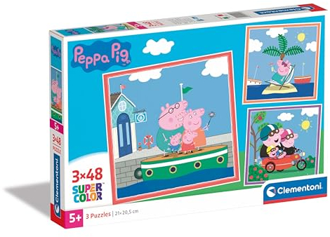 Clementoni Supercolor Peppa Pig Puzzle 3 x 48 Teile - Puzzle für Kinder ab 5 Jahren - buntes Kinderpuzzle mit besonderer Leuchtkraft & Farbintensität 25293