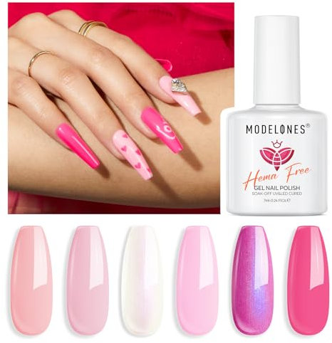 Modelones Vernis Semi Permanent Hema-free,Vernis Gel UV Semi Permanent Kit Blanc Rose Violet Vegan 6 Couleur Vernis à Ongles Semi Permanent Soak Off Gel Polish French Manucure Adapté au Été Fête
