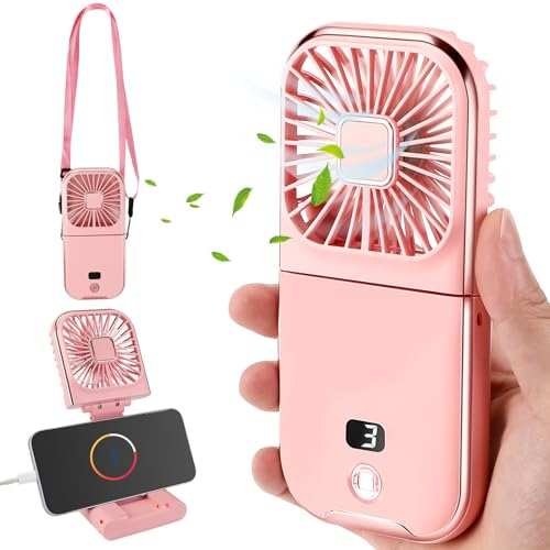 Gowkeey Ventilateur de Poche à Main Personnel - 4 Vitesses, USB Silencieux Rechargeable à 180° pour Voyage Extérieur