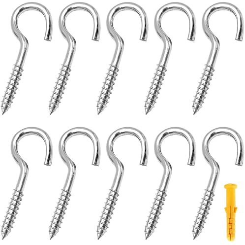 Rhimooay Schraubhaken Klein 304 Edelstahl 10 Stück, Hakenschrauben mit Gewinde, Haken zum Schrauben, Gewindehaken, Einschraubhaken Robuste Rostfrei Becherhaken（M4-50mm）