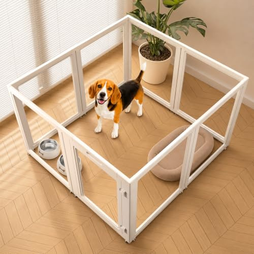 EVERFRONT Clear Acrylic Plastic Dog Playpen - Clear Dog Play Pen - Easy Assemble Acrylic Dog Playpen - Puppy Playpen, Cat Playpen, Small Animal Playpen, Dog Play Pen Indoors (White, 30.3 H, 8PCS)