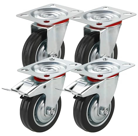 Transporthjul och hjul för tunga laster – med broms – hjul för tunga laster 75 mm – kan belastas upp till 400 kg, tunga möbelhjul (7,5 cm)