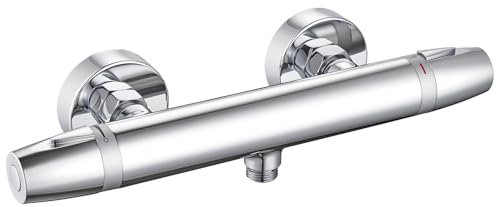 Auralum Robinet de douche thermostatique - Mitigeur de douche avec bouton de sécurité à 38 °C - Robinet de baignoire avec thermostat pour douche et baignoire - Taille G1/2 (chrome C)