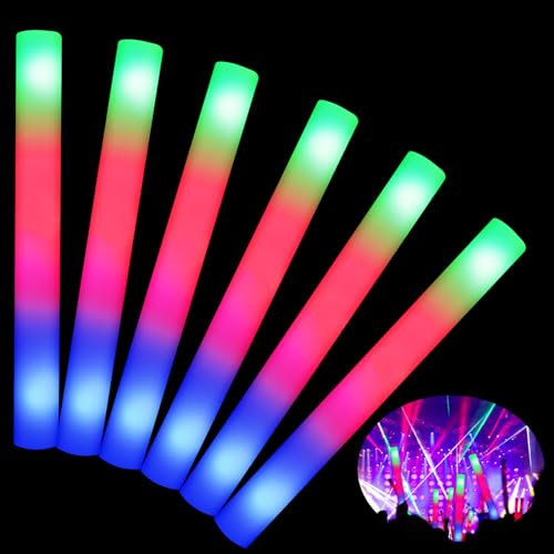 Foam Light UP Sticks,10 PCS LED Foam Sticks Light Up Foam Sticks with 3 Light Functions Glow in the Dark Party Bags Flashing Glow Sticks for Party