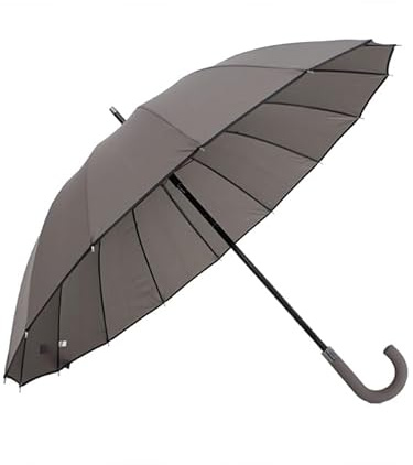 Chussol – Paraguas Reforzado de 16 Varillas Antiviento Apertura Automática Mango Curvo en Goma (Gris)