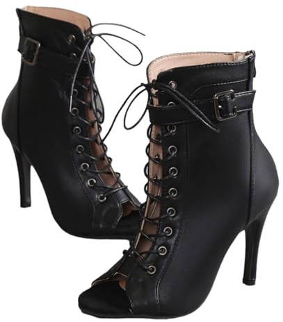 Viaoragiosa Stivali da Ballo,Heels Dance Shoes,Latin Dance Boots,Stivaletti Salsa Ballo,Stivali a Punta Aperta,Donna Aperta Stivali da Ballo,Flessibile,Confortevole,per Feste,Performance da Ballo
