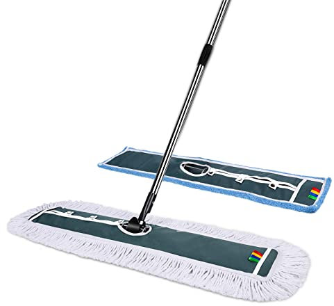 Masthome 105cm Breit Bodenwischer | Großer Wischmopp XXL mit Edelstahl Griff | Wischer Boden mit 2 Moppads | Profi Baumwolle Mopp | Industrieller Flachmopp für Mall, Hotel, Büro, Garage