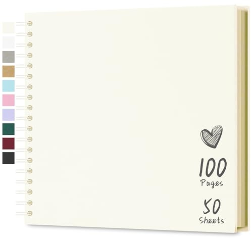 Álbum de fotos personalizable 25,5 x 25,5 cm, 50 hojas (100 páginas), papel kraft resistente, álbum de recuerdos para bebé, familia, cumpleaños, boda, aniversario de boda, beige