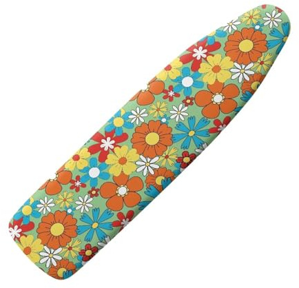 Snilety Hippie Floral Ironing Table Cover Large No Pad-Ironing Board Cover Blue & Orange Fowers Easy Fit Ironing Board Covers with Elastic Edge 15x54