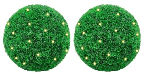 vidaXL Künstliche Buchsbaumkugeln mit LED-Leuchten 2 STK. Grün 35 cm, künstliche Buxuskugel, künstliche Buchsbaumkugel im Topf, künstliche Buchsbaumkugel mit Beleuchtung