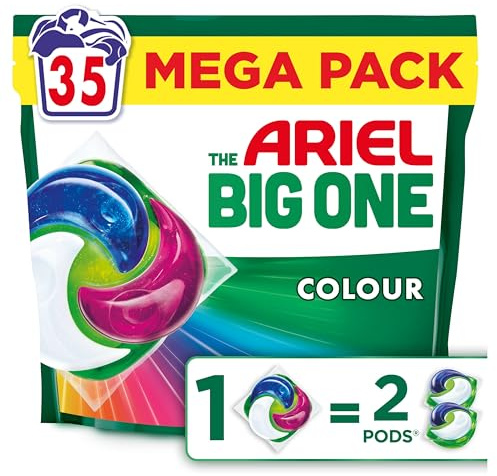 Ariel The Big One PODS Laundry Capsules, 35 Washes, Colour – 2X Stain & Odour Removal, Fast Dissolving in Cold